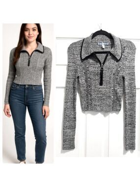 Urban Outfitters 1/4 Zip Long Sleeve
Pullover Top Gray Cotton Viscose Size Small